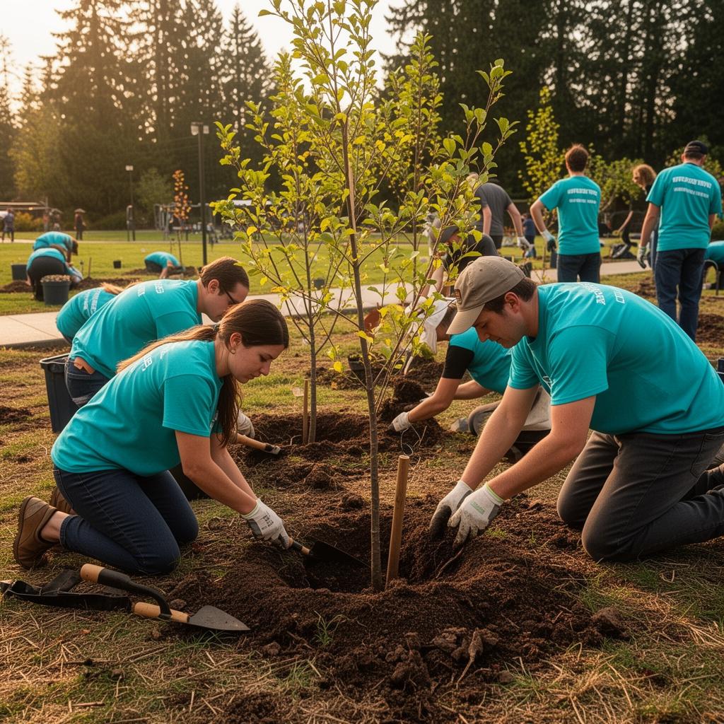 Members volunteering at a community tree planting