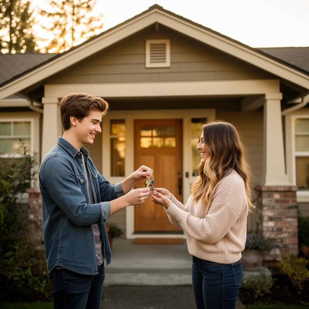 A couple receiving the keys to their first home
