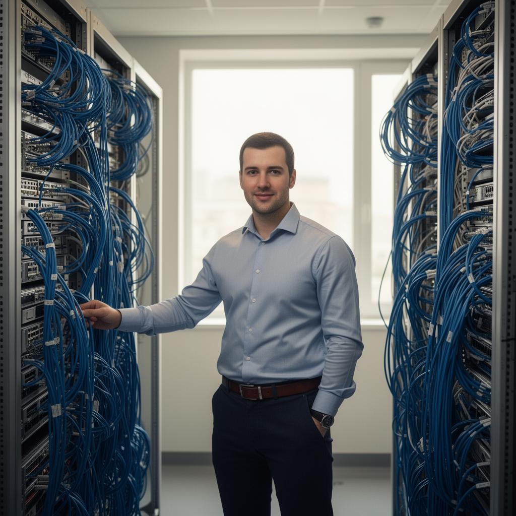 Senior engineer in a client server room