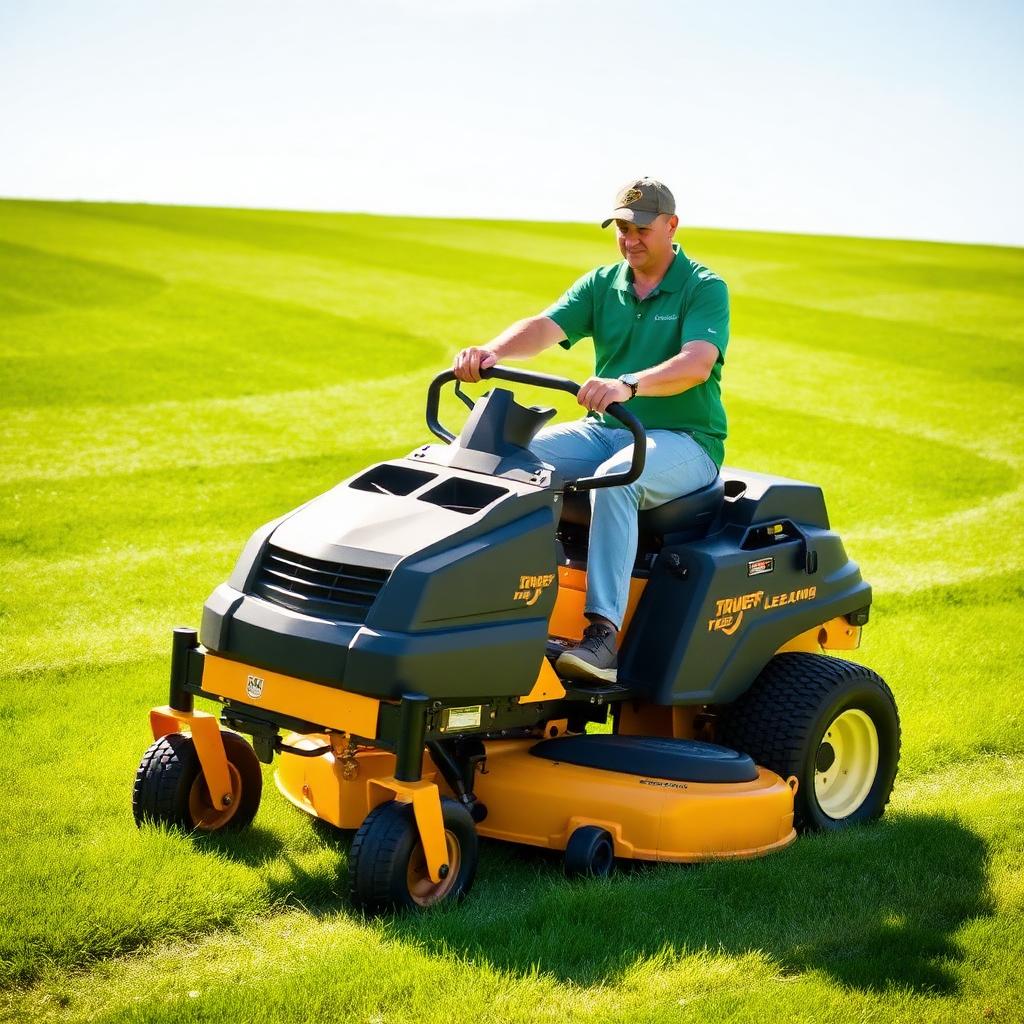 Cedar & Stone crew member on a riding mower