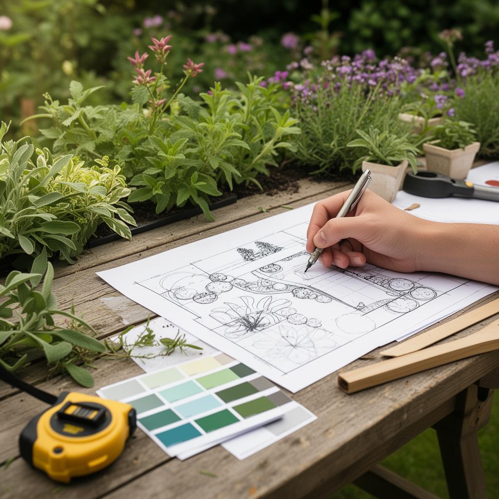 Landscape designer sketching plans