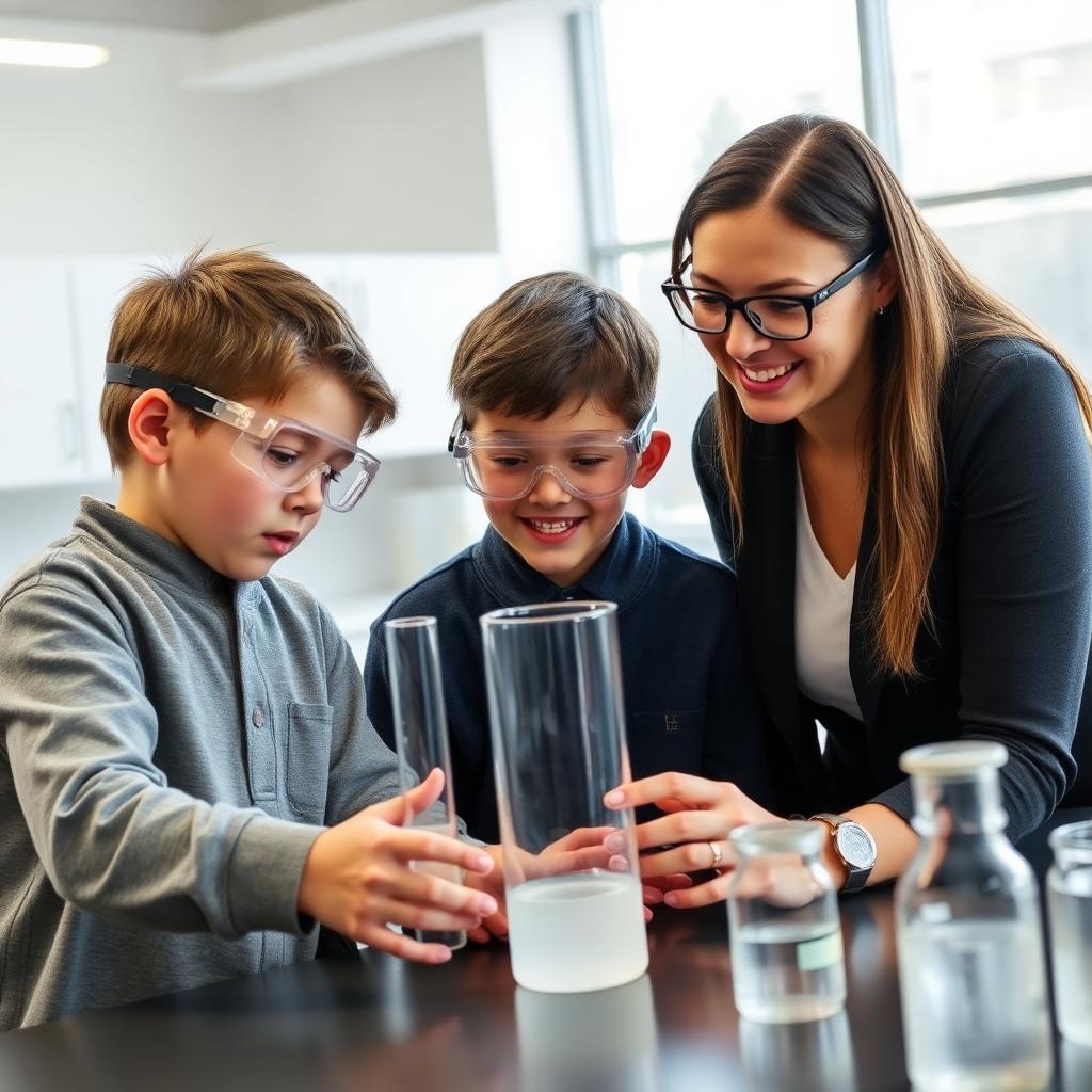 A Wren teacher with middle school students in the science lab