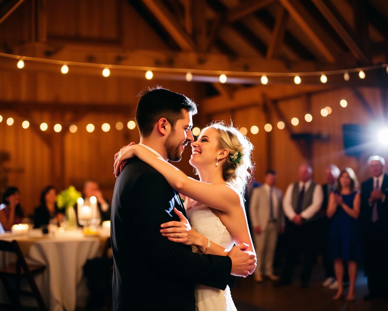 Reception first dance under string lights