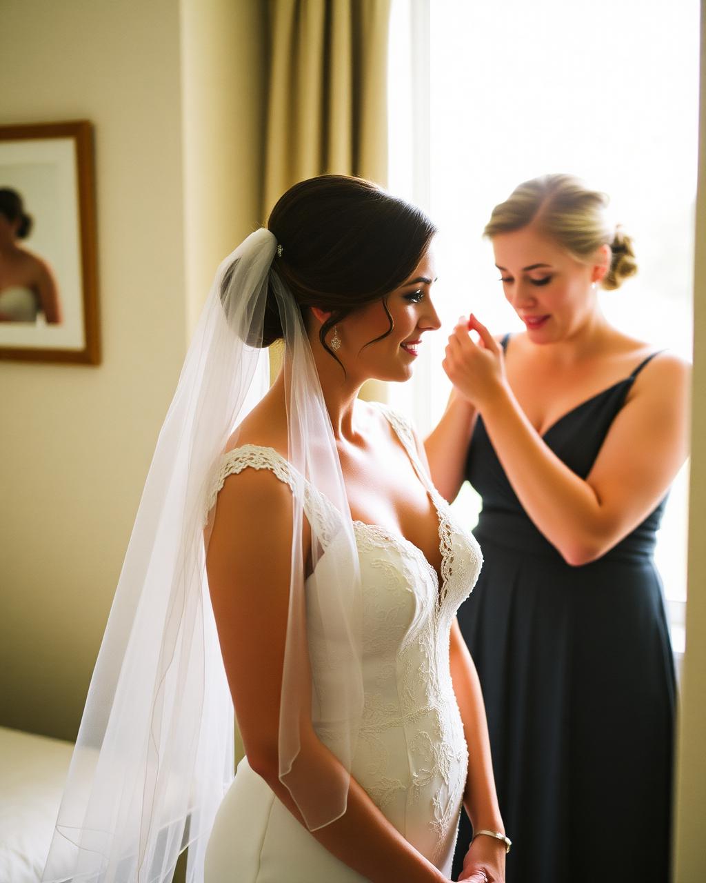 Bride getting ready by the window
