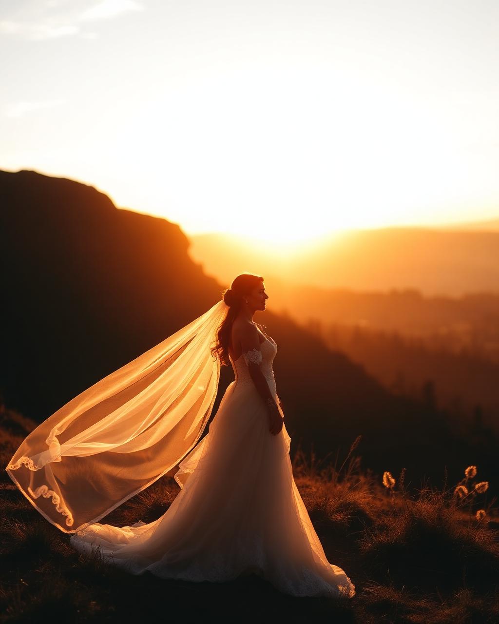 Sunset bridal portrait on a hillside